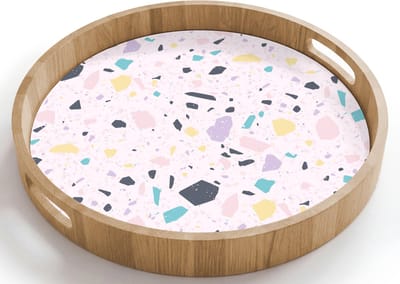 Dienblad rond 40x40 cm - Schootdienblad hout - Terrazzo - Patroon - Zacht - Snoep - Borrelplank rechthoek - Plateau houten dienbladen