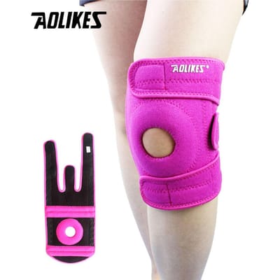 Genouillère réglable Aolikes avec stabilisateurs latéraux et coussinet en gel rotulien pour hommes et femmes Left leg rouge rose