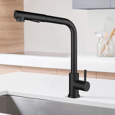 Dailygoods- Keukenkraan Draaibaar - Uittrekbare Mengkraan - Roestvrij Stalen Kraan - Hoogte 36 cm - Voor Gootsteen 1 Gat - Inclusief Slangen