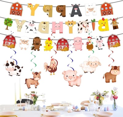 Feestelijke Boerderij Dieren Banner Set van 8 Stukken, Kleurrijke Decoratie voor Kinderfeestjes met Slingers en Hangdecoraties, Ideaal voor Binnen en Buiten