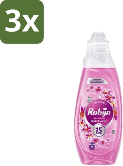 Robijn – Vloeibaar Wasmiddel – Advanced Quickwash Sunset Bloom – Pro-Speed Technologie - 837 ml - Bulkverpakking - 3 stuks