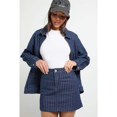 boohoo Dames Stripe Denim Rok | Indigo | Maat: 6