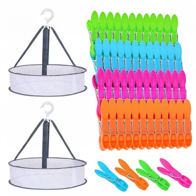 Dailygoods- Wasknijpers 60 stuks - Wasknijpermandje - Wasknijpers kunststof - Kleine wasknijpers - Kleurige clips - Geschikt voor binnen/buiten - Wasclips