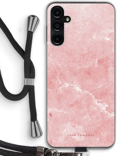 Case Company® - Hoesje met koord geschikt voor Samsung Galaxy A14 hoesje met Koord - Roze marmer - Telefoonhoesje met Zwart Koord - Bescherming aan alle Kanten en Over de Schermrand