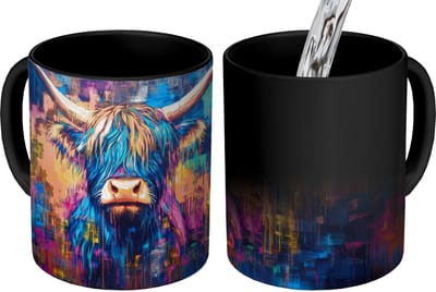 Magische Mok - Foto op Warmte Mokken - Koffiemok - Schotse Hooglander - Abstract - Kleurrijk - Magic Mok - Beker - 350 ML - Theemok