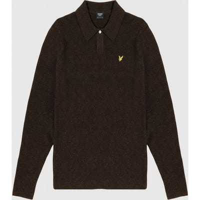 Lyle & Scott Longsleeve Poloshirt Lamswol Bruin - Maat L - Heren - Pullovers