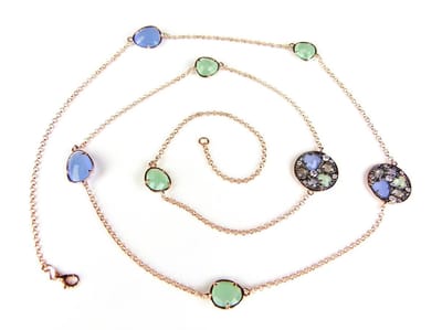 Zilveren collier halssnoer ketting roos goud verguld model Colorfull Shine gezet met blauwe en gekleurde stenen