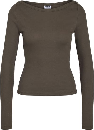 Noisy may T-shirt Nmmaya L/s Boatneck Top Noos Jrs 27037878 Chocolate Brown Dames Maat - M