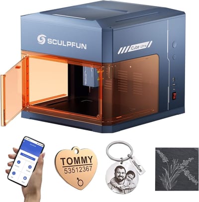 SCULPFUN iCube Ultra 12 W Laser Graveermachine - Draagbare Lasergraveermachine met klein formaat en hoog vermogen - SCULPFUN App - Laser Cutter - Lasersnijder Hout met Smoke Filter - Graveren 150 x 150 mm - Lasersnijmachine voor Hout