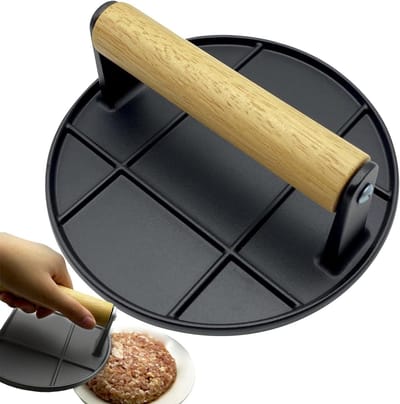 Burgerpers - Bakplaatpers Vlees - Gelijkmatig Grillen - Hittebestendig Handvat - 16.5 cm - Zwart