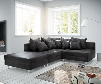 Hoekbank Clovis Antraciet Antiek look met hocker Ottomaans links Hoekbank modulair