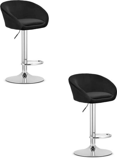 Set van 2 Barkrukken EAST – Velvet Zwart - Chromen Basis - Rugleuning, Verstelbare Hoogte, 360° Draaibaar, Comfortabele Voetsteun, Modern Design, Max. 110 kg