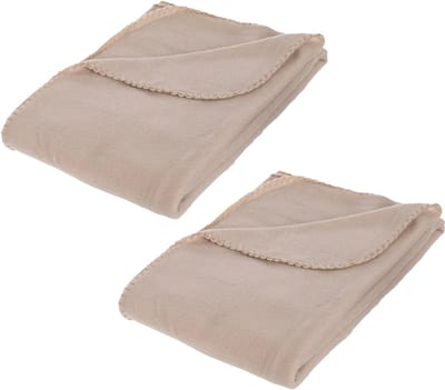 Atmosphera Polar Fleece deken of plaid - 2x - beige - 125 x 150 cm - polyester - Bankdeken - Fleece plaid