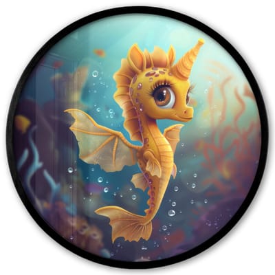 Poster in lijst Rond - Fotolijst 40x40 cm - Posters - Zeepaardje - Onderwater - Zeedieren - Oceaan - Ronde posterlijst zwart - Decoratie - Wanddecoratie woonkamer - Muurdecoratie slaapkamer