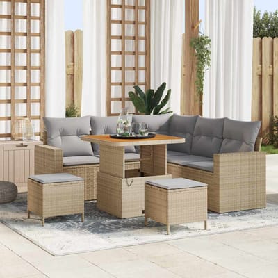 vidaXL - Tuinbank - Set - 9 - st - 6-Aantal - zitplaatsen - Beige - en - Lichtgrijs