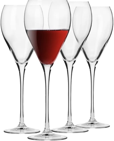 KROSNO | Perla Rode Wijnglazen | Set met 4 stuks - 480 ml | Loodvrij kristalglas, Wijnglazen, Huwelijksgeschenk | Vaatwasserbestendig | Crystalline Glas | Loodvrij Glas | Duurzaam | Krasbestendig | Cadeau-idee