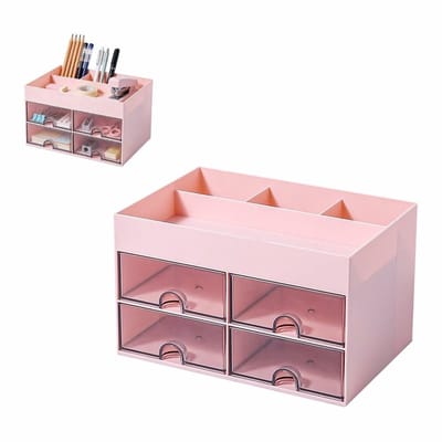 Dailygoods- Pennenhouder multifunctioneel - Bureau Organizer met 4 Laden - 8 Vakken - Kunststof - Duurzaam - Geschikt voor Kantoor/School - Bureauorganizer