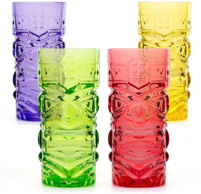 Allecto - Tiki Bar Cocktailglazen - Set van 4 - Gekleurde tumblers voor tropische cocktails - 450ml - Ideaal voor themafeesten - Perfecte toevoegin..