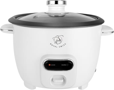 Royal Swiss® Rijstkoker Wit – 1.8L – 650W – Glazen Deksel – Anti-aanbak Binnenpan – Inclusief Rijstlepel & Maatbeker