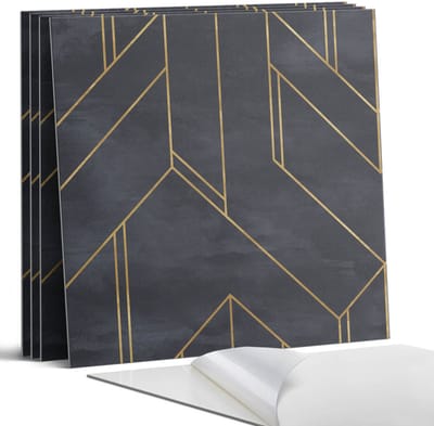 Coloray Wandpanelen Zelfklevend - Geometrie van lijnen en vormen Zelfklevende Wandpanelen - 50 cm x 50 cm - Zwart Wandpaneel PVC - 4 stuks - Mozaïeken Wandpanelen Zelfklevend - Wandpanelen Keuken - Wandpaneel Badkamer