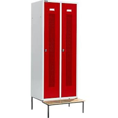 Schäfer Shop Select Kledinglocker, met zitbank, 2 compartimenten, 400 mm, draaigrendelslot, Deur robijnrood