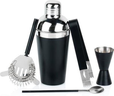 Cocktail Set Edelstaal Zwart 5 delig - Cocktailshaker - Cocktailset - Shaker