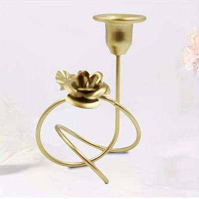 1 pièce Bougeoir Décoration Fleur Géométrique en Fer Courbé, Convient pour Toutes Sortes de Fêtes, Dîners, Mariages Pack of 1 beige