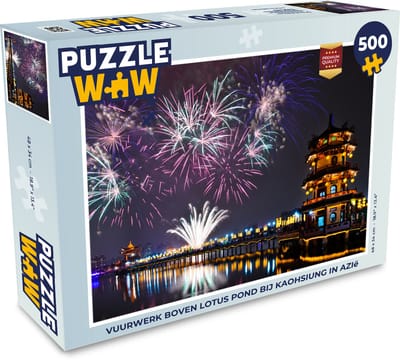 Puzzel Vuurwerk boven Lotus pond bij Kaohsiung in Azië - Legpuzzel - Puzzel 500 stukjes
