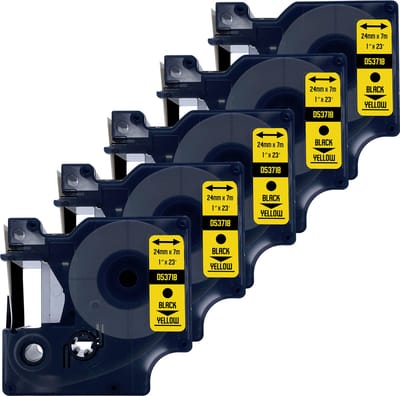 DULA Dymo D1 53718 - S0720980 - Compatible label tape - 5 lettertapes - Zwart op geel - 24mm x 7m