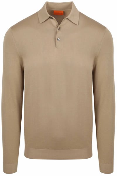 Suitable Compact Cotton Poloshirt Taupe - Maat L - Heren - Longsleeve polo - Polo shirt Heren met Lange mouwen
