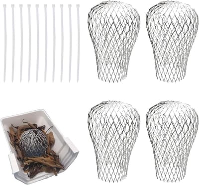 Effectieve Regenafvoer Strainer en Bladvanger met 10 Zelfsluitende Plastic Ties voor Optimale Bescherming van Afvoeren en Gotensystemen in Aluminium en Zilverkleur