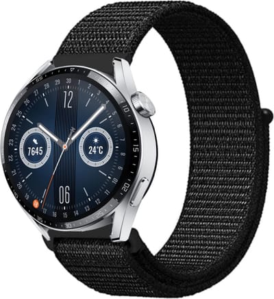 Strap-it Nylon smartwatch bandje - geschikt voor Huawei Watch GT / GT 2 / GT 3 / GT 3 Pro 46mm / GT 4 46mm / GT 5 & 5 Pro (46mm) / GT 4 46mm / GT 5 & 5 Pro (46mm) / GT 2 Pro / GT Runner / Watch 3 - Pro / Watch 4 (Pro) / Watch Ultimate - zwart