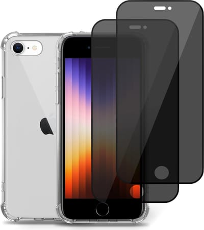 Hoesje geschikt voor iPhone SE 2022 + 2x Privé Screenprotector – Privacy Tempered Glass - Case Transparant