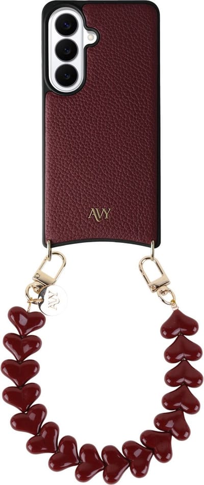 AVY Leren Hoesje Geschikt voor Samsung Galaxy S26 Plus | Compatibel met MagSafe | Leather Case met Telefoonkoord | Polsband | Burgundy | Cupid Burgundy