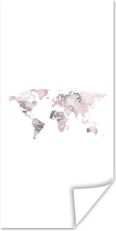 Poster 75x150 cm - Wereldkaart - Marmer - Grijs - Posters - Kamer decoratie - Wanddecoratie woonkamer - Muurdecoratie slaapkamer