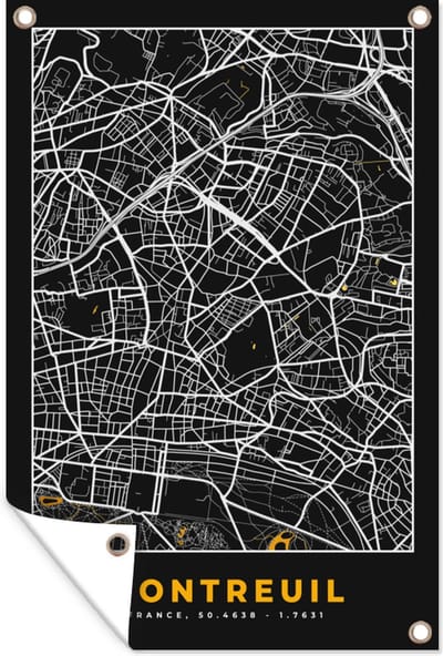 Muurdecoratie Plattegrond - Montreuil - Stadskaart - Frankrijk - Kaart - 120x180 cm - Tuinposter - Tuindoek
