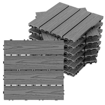 Terrastegels Houtlook - Composiet Vloerdelen - Buitenruimte Vernieuwen - Kliksysteem Drainage - 30x30 cm 55 Stuks - Donkergrijs