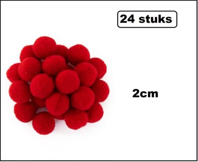24x Pom Pom 2 cm rood - Thema feest accesoires festival carnaval optocht evenement party