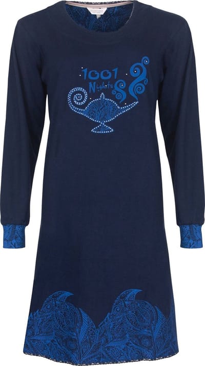 Tenderness Dames Nachthemd - Lange Mouwen - Donker Blauw - Maat S