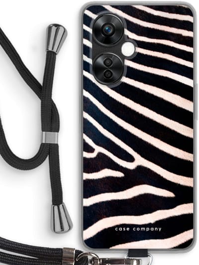 Case Company® - Hoesje met koord geschikt voor OnePlus Nord CE 3 Lite hoesje met Koord - Zebra - Telefoonhoesje met Zwart Koord - Bescherming aan alle Kanten en Over de Schermrand