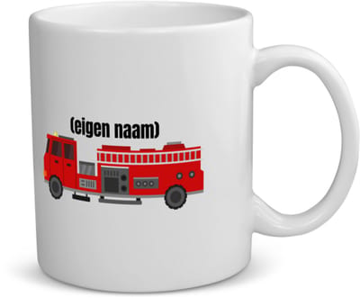 Akyol - brandweerwagen koffiemok - theemok - Brandweer - iemand die werkt bij de brandweer - met eigen naam - leuk cadeau voor iemand die bij de brandweer werkt - cadeau - kado - 350 ML inhoud