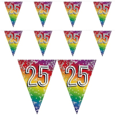 Boland Vlaggenlijn 25 jaar - 2x - versiering - vlaggetjes slinger - 6 meter - Glitter folie - Binnen/buiten gebruik