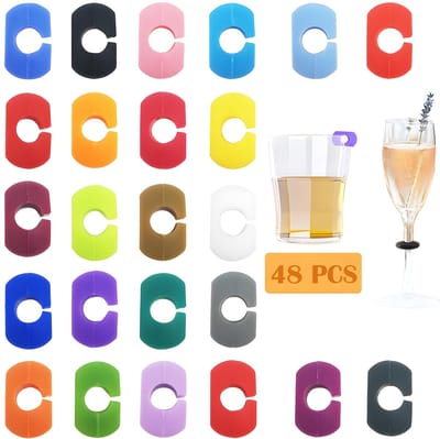 By shayne - Glazen Marker - Silicone Drankmarker - Herbruikbaar - 24 Kleuren - Identificator van wijnglas - Ideaal voor Feestjes - Voor Thuis Bar
