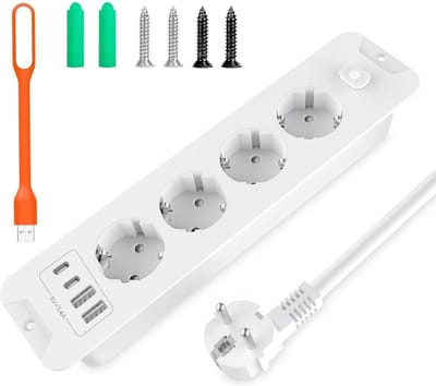 StayPowered Tafelstopcontact - Slimme 8-in-1 Oplossing voor Efficiëntie - 4000W - 4 USB-Poorten (2 USB-C) - Overspanningsbeveiliging - Inbouwontwerp - Energiezuinige Schakelaar - Ruimtebesparend - Zwart - Levering Sneller dan Aangegeven!