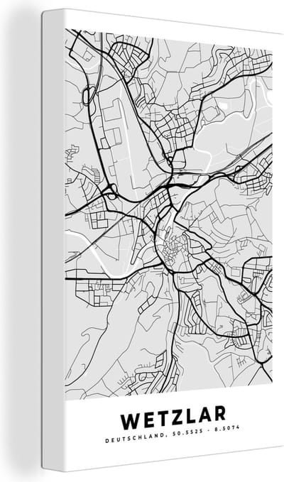Canvas Schilderij Stadskaart - Plattegrond - Duitsland - Kaart - Wetzlar - 20x30 cm - Wanddecoratie