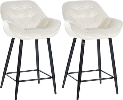 CLP Gibson 76 Set van 2 barkrukken - Met armleuning - Met rugleuning - Fluweel - Velvet - creme
