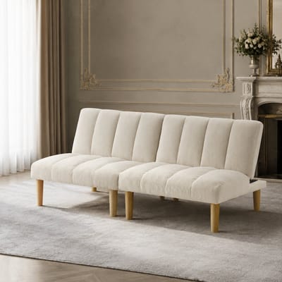 Slaapbank - 94x167 cm - Geschikt voor 2 personen - Verstelbare rugleuning - Inklapbare Slaapbank - Comfortabele 2-in-1 bank en bed - Zetelbed – Beige