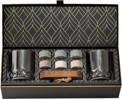 Thuys – Whisky Giftset – 6 Handgemaakte Granieten Whisky Stones – 2 Kristallen – Whiskyglazen
