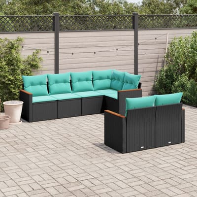 vidaXL - 7-delige - tuinbankset - met - kussens - van - zwart - polyrotan