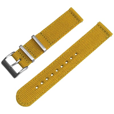 Canvas Like Nylon Two Piece NATO Strap - Makkelijk Zelf te Verwisselen Horlogeband - Mostergeel 18mm